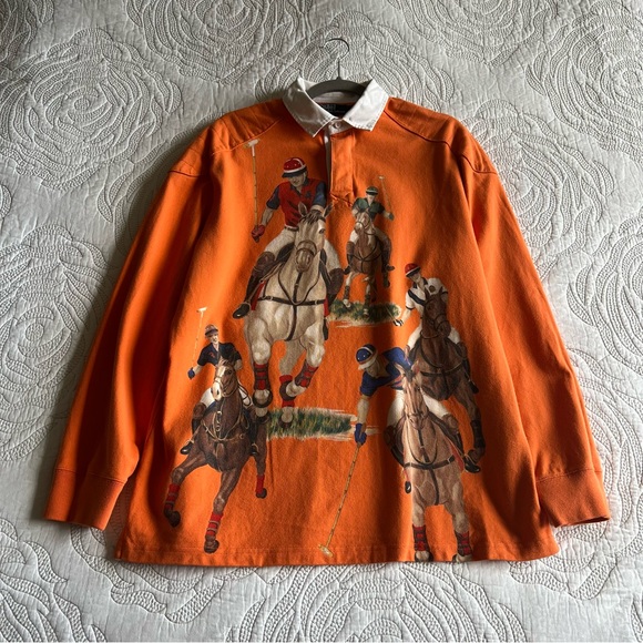 RARE - Vintage 90s Polo Ralph Lauren 5 Horsemen Equestrian Stampede Rugby Polo - Picture 2 of 11